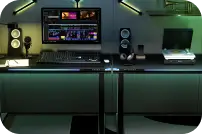 Electric height-adjustable gaming desk with LED lighting setup