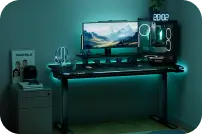 Electric RGB standing gaming desk in a streaming room