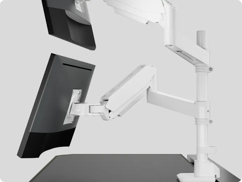 White dual screen monitor arm