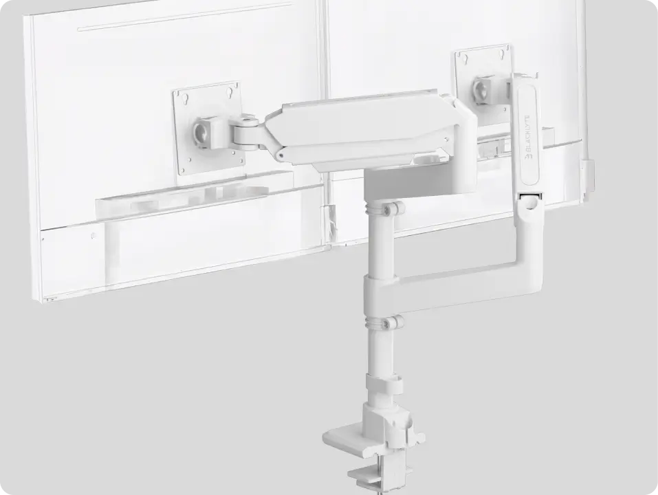 White dual arm monitor mount