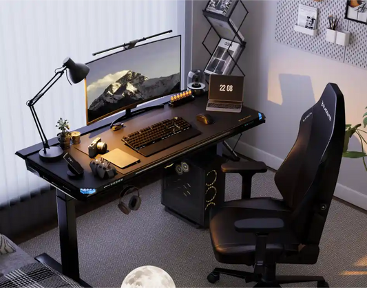 Blacklyte ergonomic gaming chair with RGB gaming desk setup