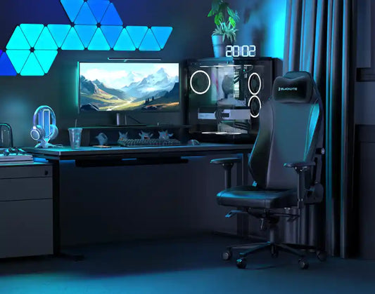 Blacklyte gaming chair and desk in a modern esports gaming room setup