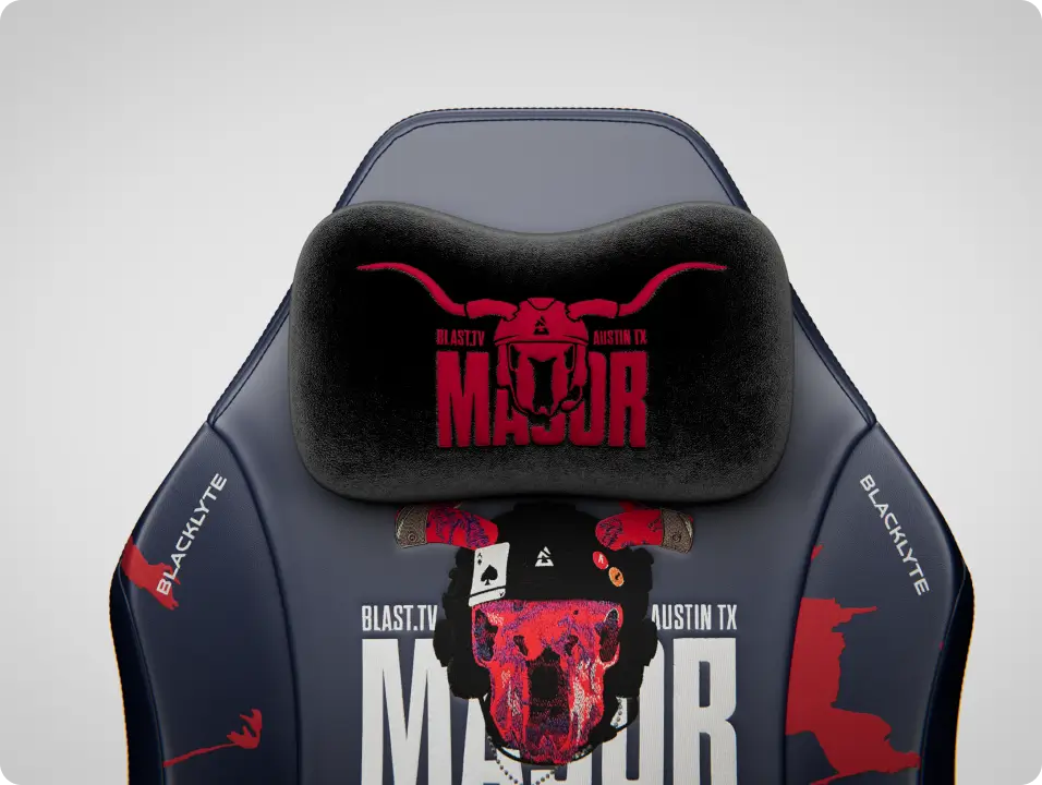 Austin Major Edition gaming chair with a magnetic headrest pillow