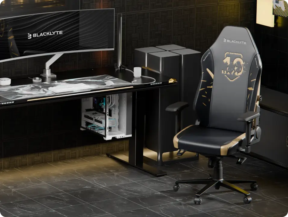 R6 10th Anniversary Edition gaming chair with adjustable armrests and reclining back