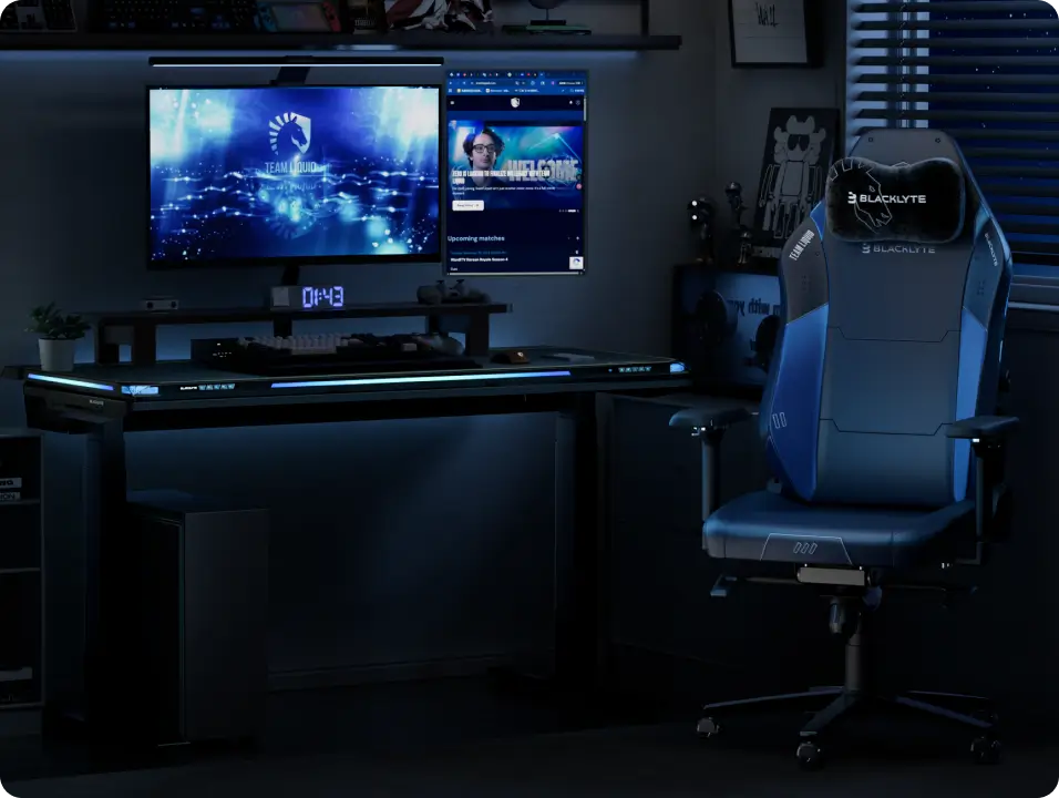 Black and blue Liquid gaming chair for home gaming room setup